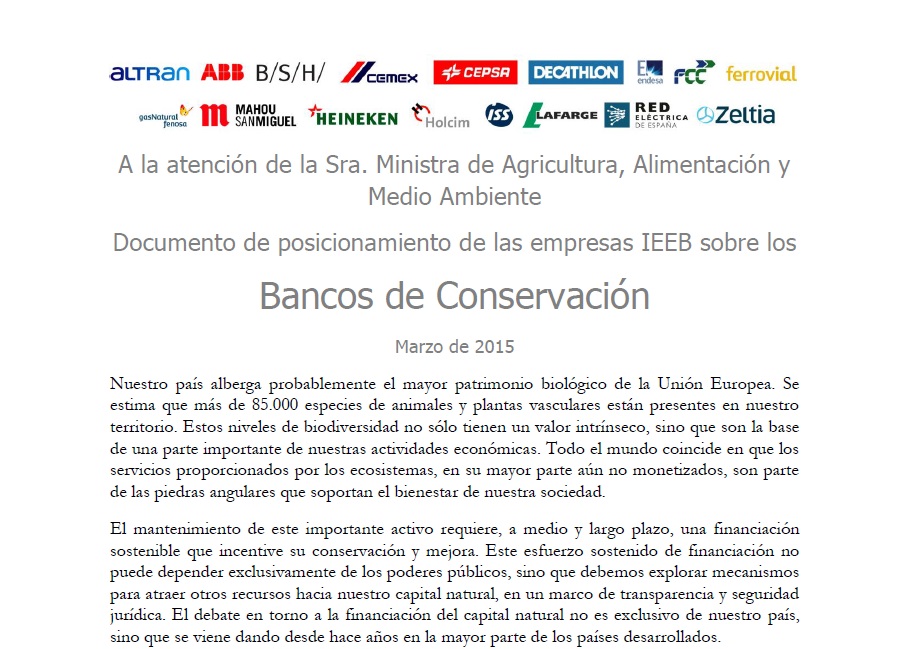 Posicionamiento de las empresas IEEB sobre los Bancos de Conservación
