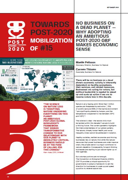 MOBILIZATION ON #15. No Business On A Dead Planet. Post 2020 Biodiversity Framework EU Suport.
