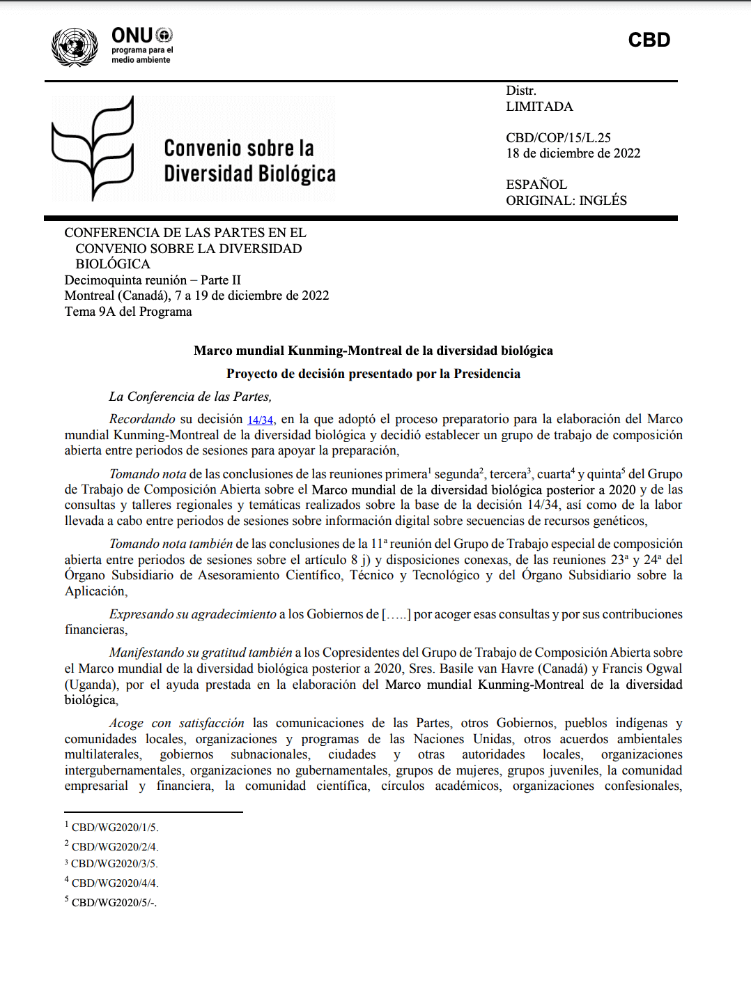 Marco mundial Kunming-Montreal de la diversidad biológica