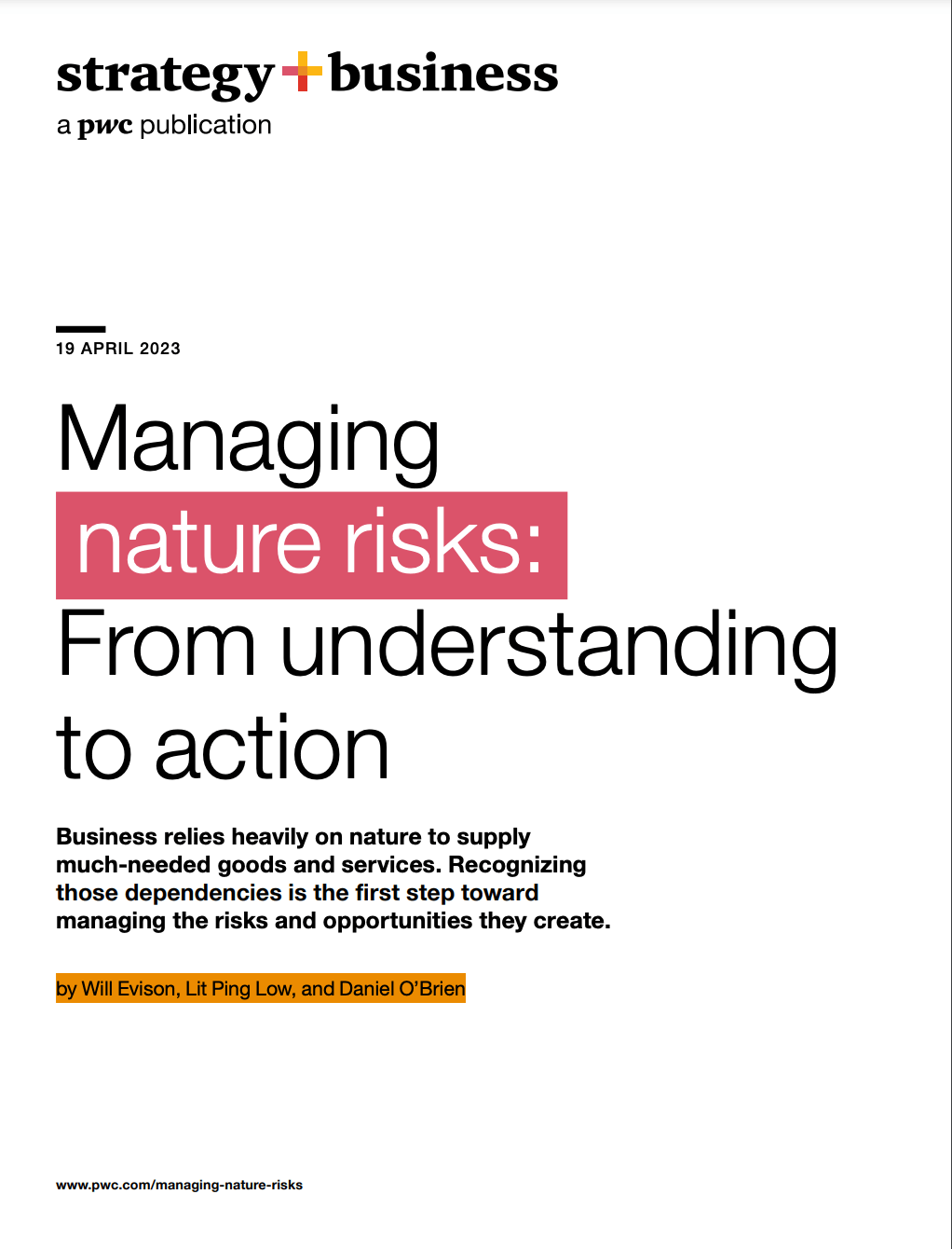 Managing Nature risks: from understanding to action