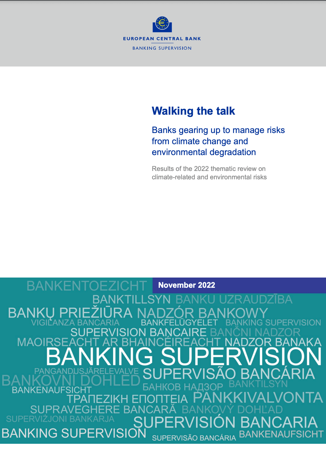 Walking the talk. Banks gearing up to manage risks from climate change and environmental degradation