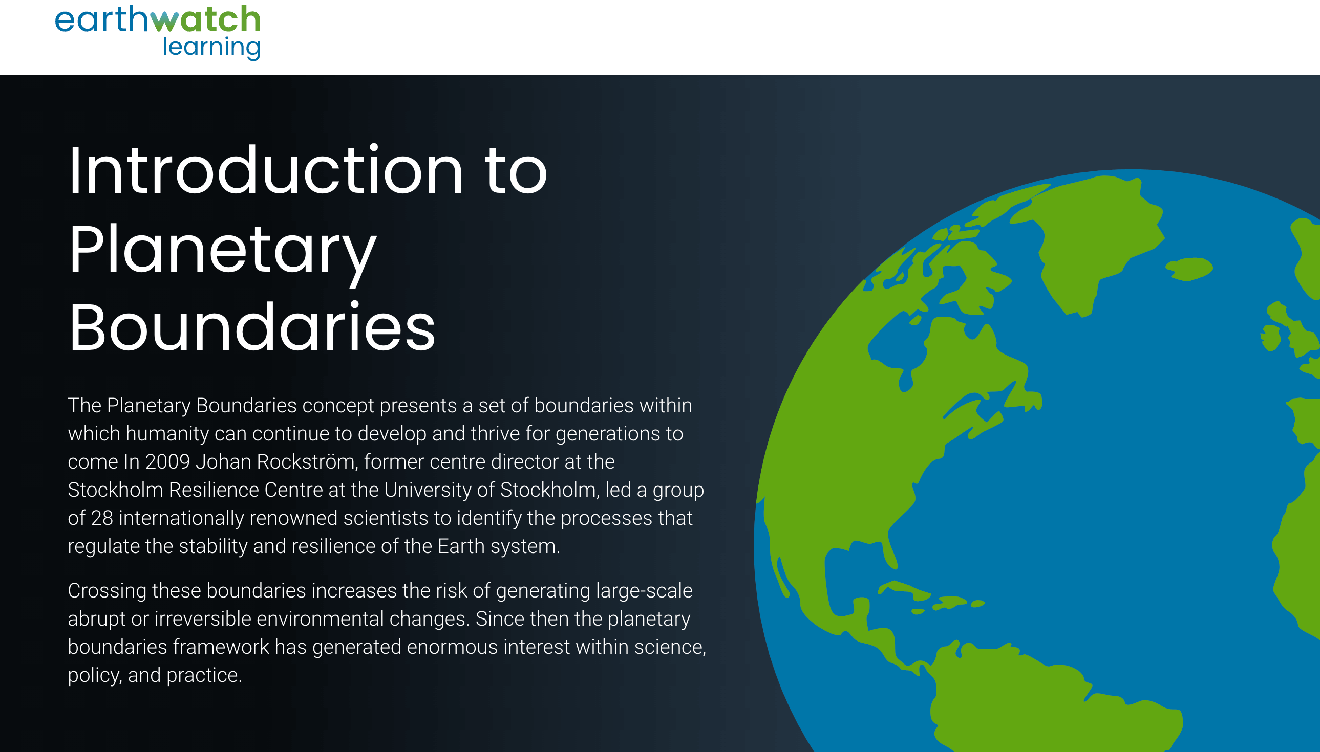 EarthWatch Learning. Planetary Boundaries