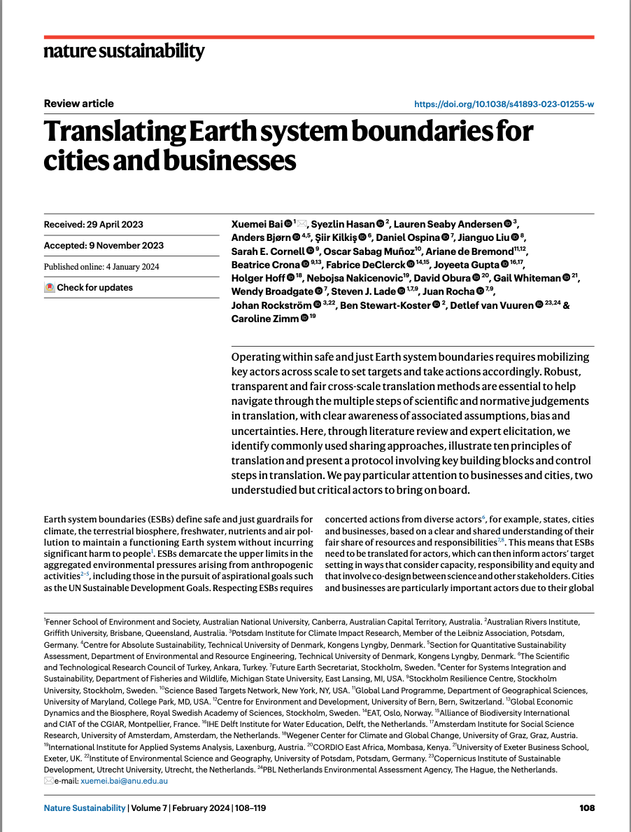 Translating Earth system boundaries for cities and businesses