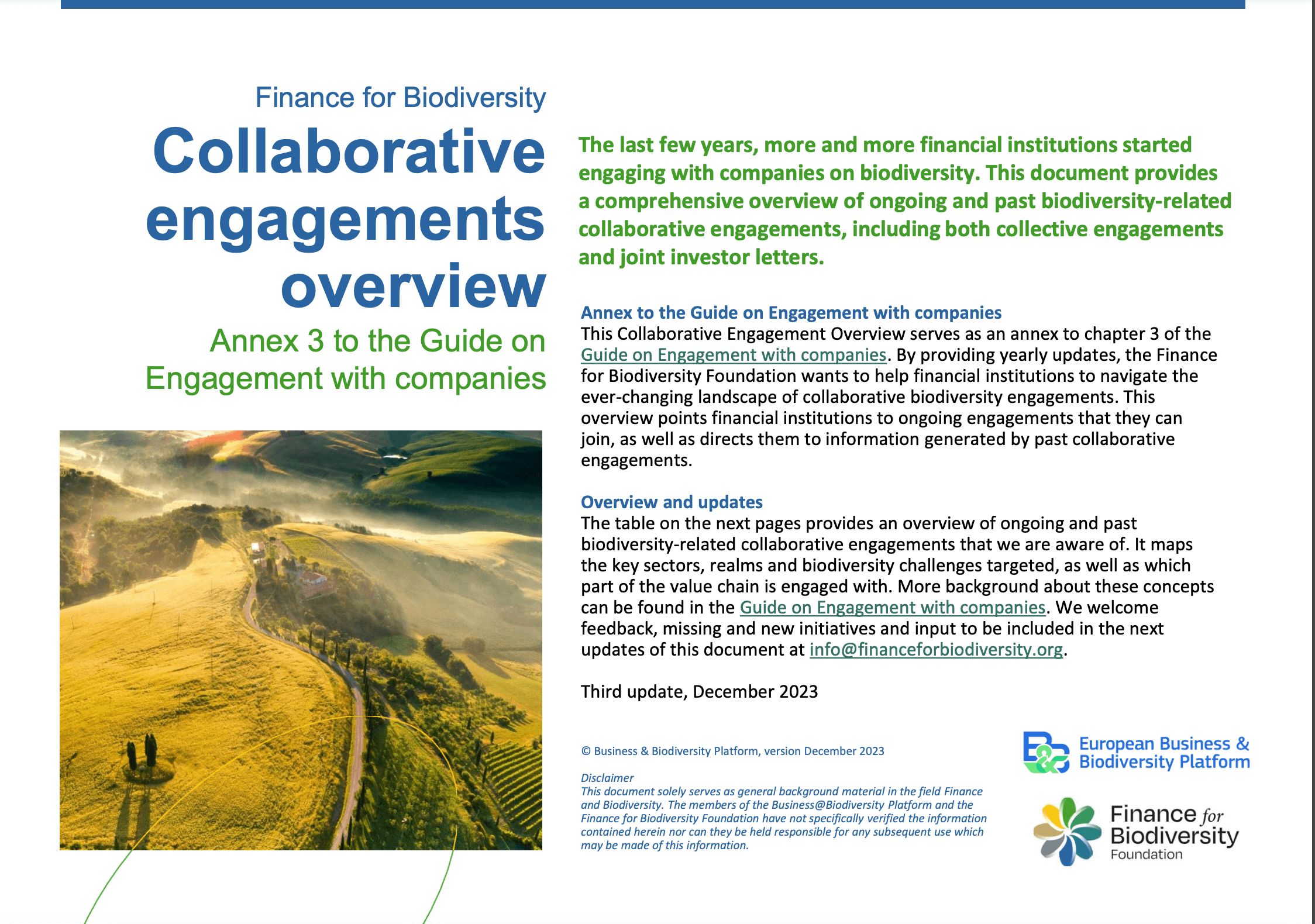 Collaborative engagements overview. Annex 3 to the Guide on Engagement with companies