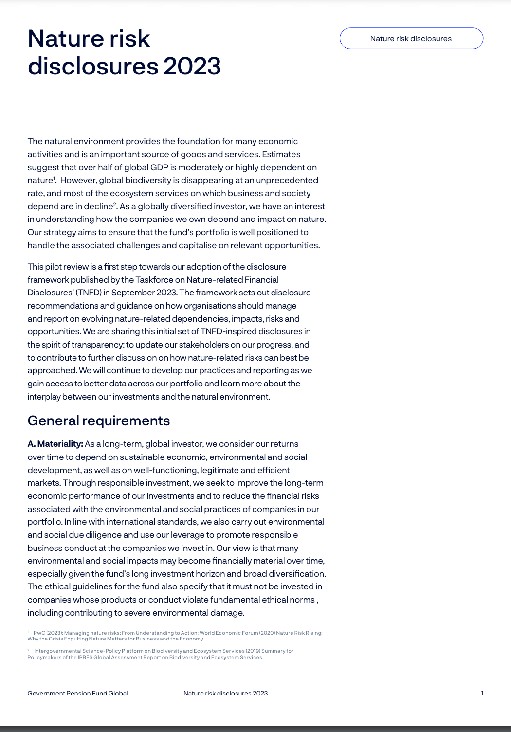 Norges Bank Investment Management TNFD Implementation Pilot