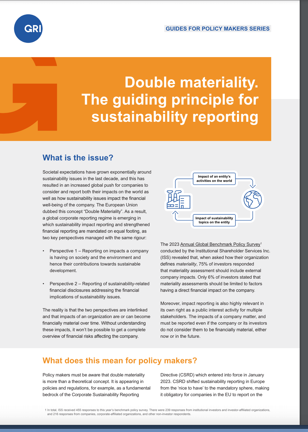 Double materiality. The guiding principle for sustainability reporting