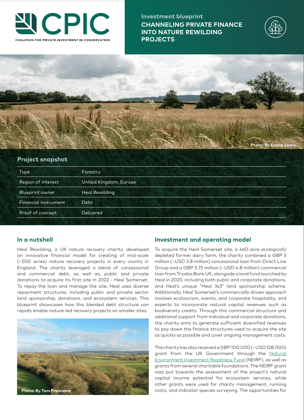 Channelling private finance into nature rewilding projects