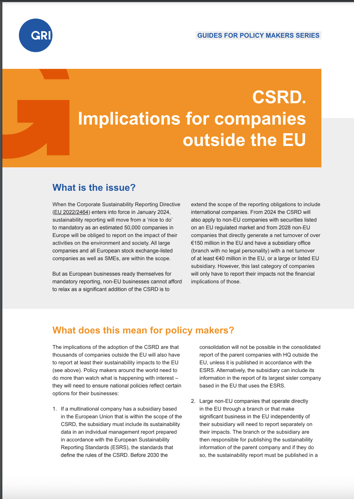 CSRD. Implications for companies outside the EU