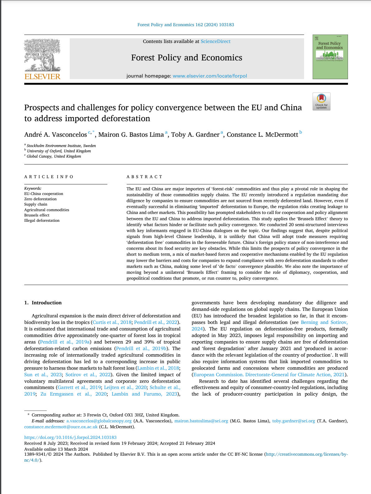 Prospects and challenges for policy convergence between the EU and China to address imported deforestation