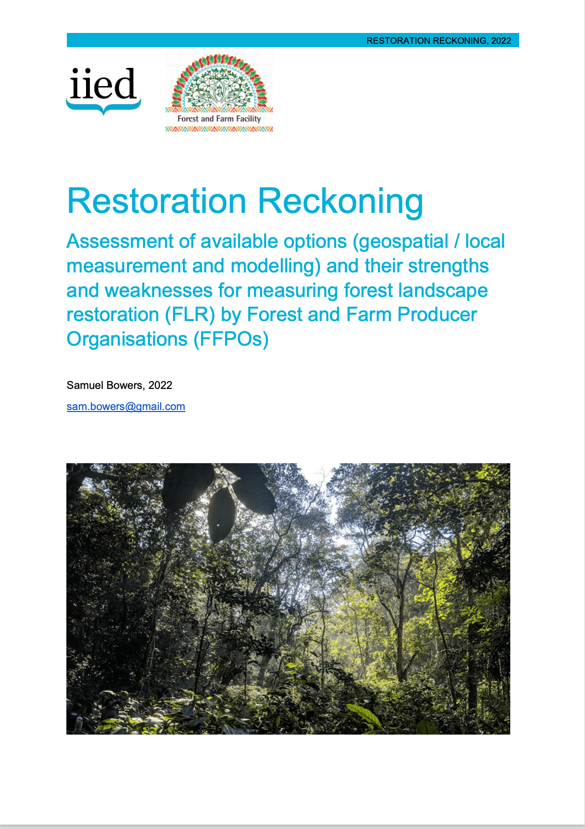 Restoration Reckoning. Assessment of available options (geospatial / local measurement and modelling) and their strengths and weaknesses for measuring forest landscape