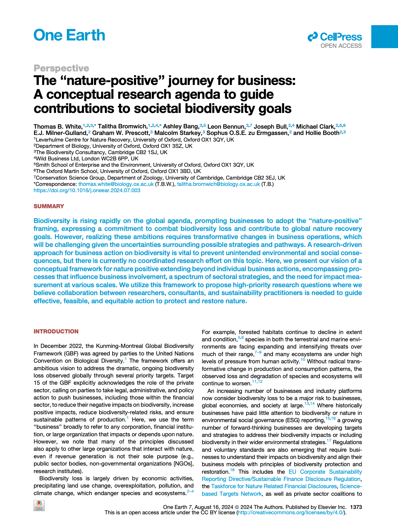 The ‘nature-positive’ journey for business: A conceptual research agenda to guide contributions to societal biodiversity goals