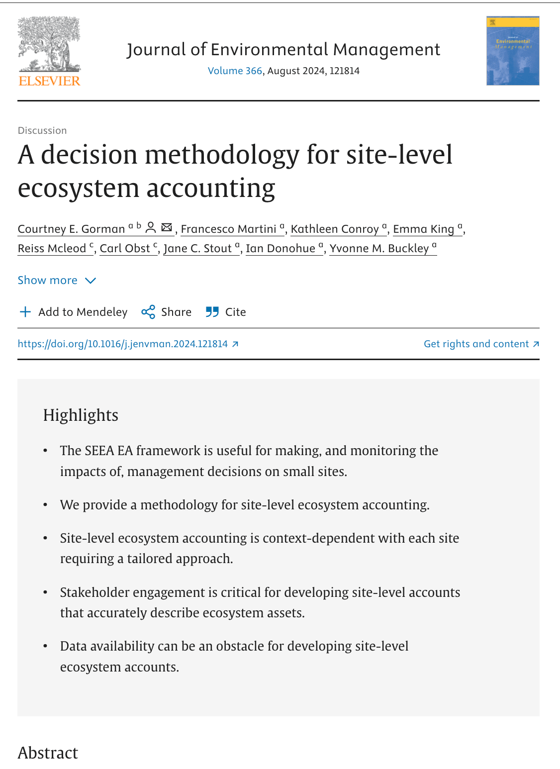 A decision methodology for site-level ecosystem accounting