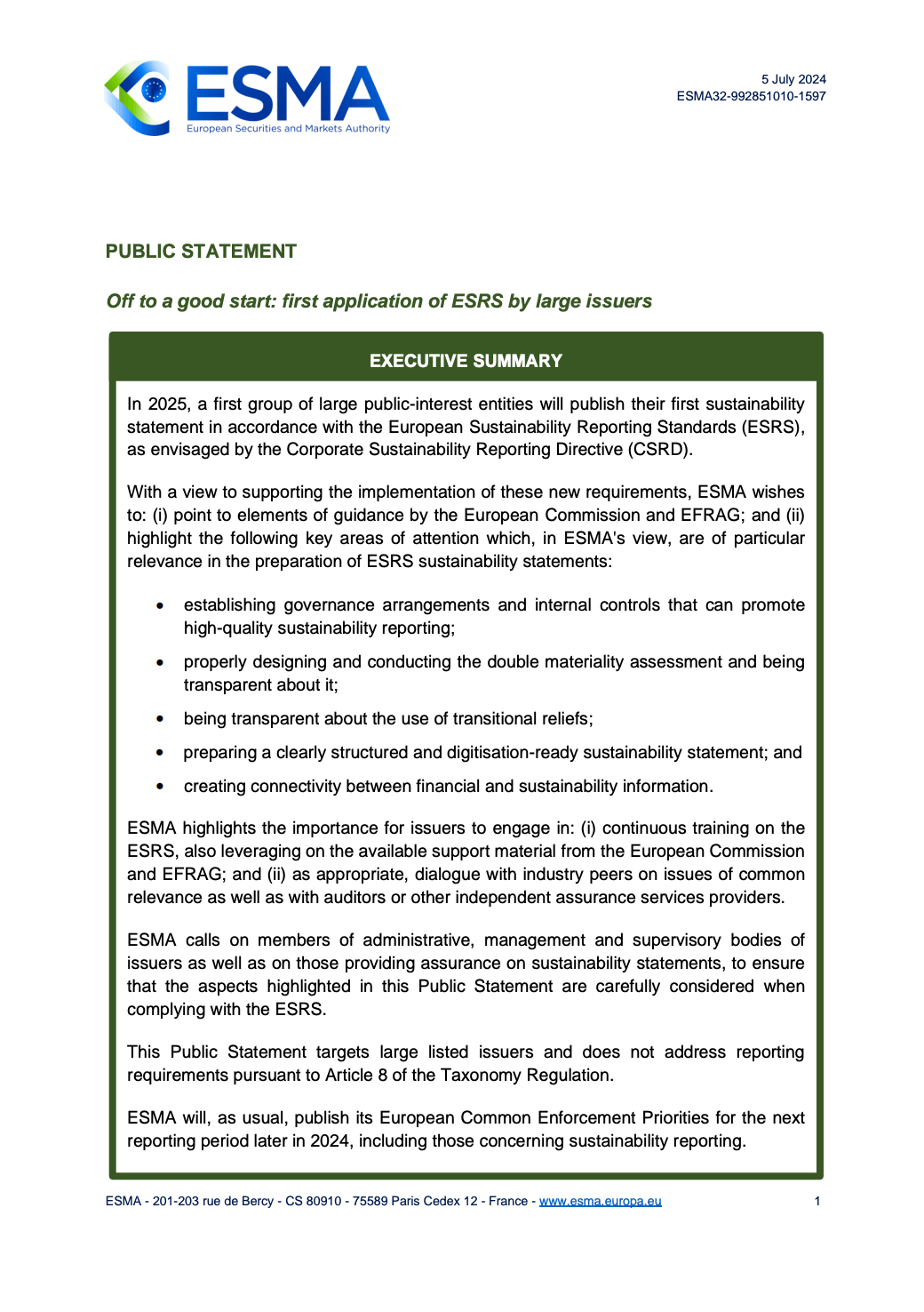 Off to a good start: first application of ESRS by large issuers